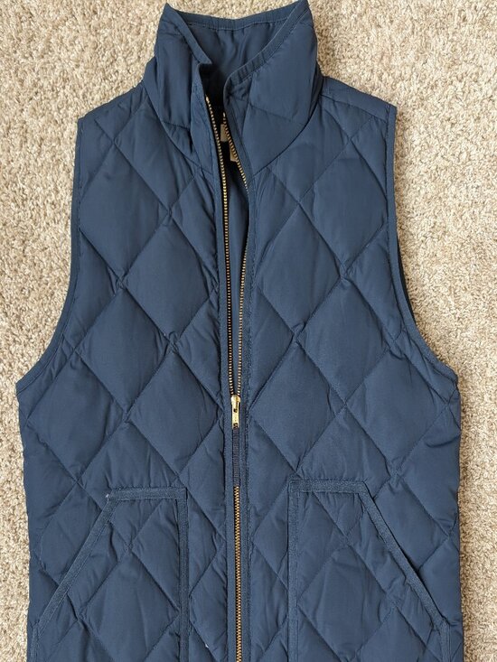 J. Crew Jackets & Blazers - JCrew puffer vest, navy blue quilted, gold detailing